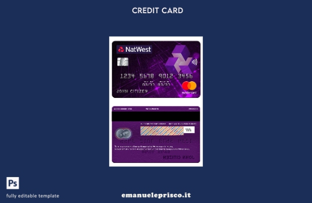 modello di carta mastercard della banca NatWest del Regno Unito in stile verific